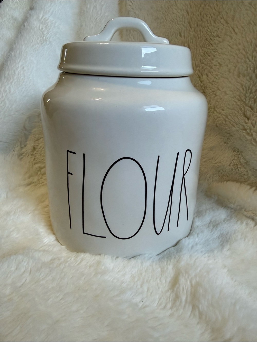 Rae Dunn White Ceramic Flour Canister with Lid - Classic Kitchen Storage